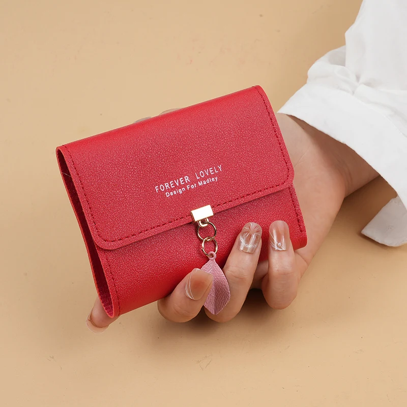 Dompet koin คลัทช์พับสามทบกระเป๋าใส่บัตรเครดิตมินิมอลลิสต์กระเป๋าสตางค์ลำลองของผู้หญิง