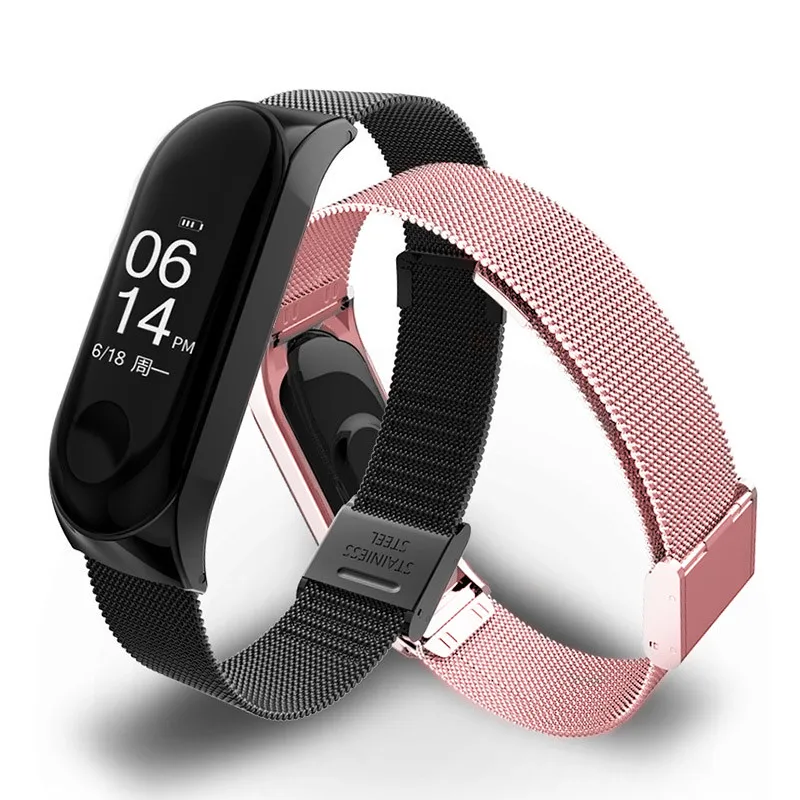 スマートウォッチストラップシャオ mi mi バンド 6 5 4 3 時計バンドゴールドスライバー miband 6 5 4 ステンレス鋼スポーツスマートウォッチ Correas