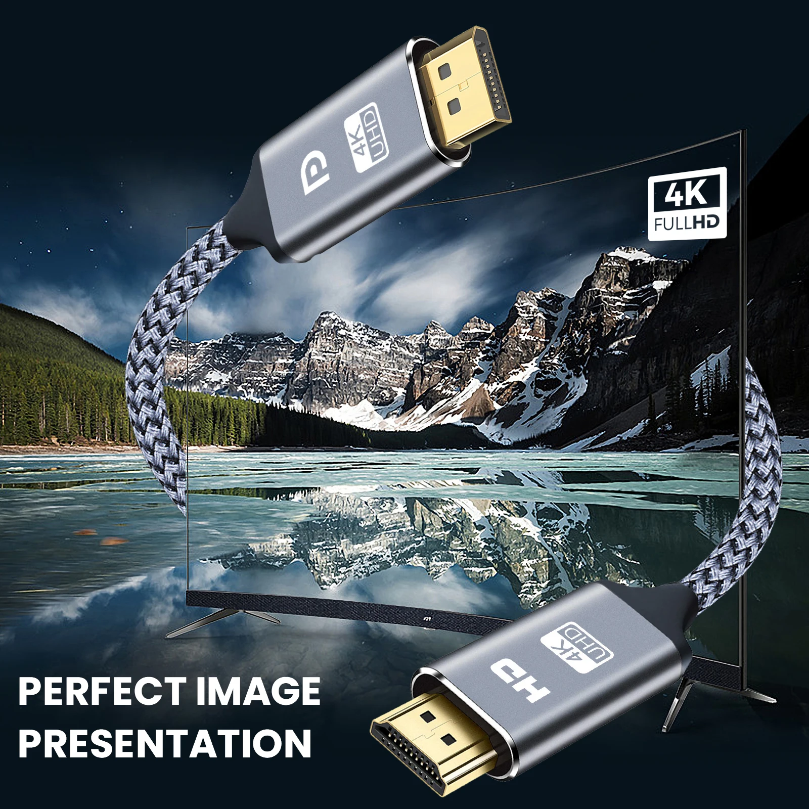 Cavo compatibile DP a HDMI Adattatore DisplayPort a HD 4K 60Hz Display Port Video Audio per PC Proiettore HDTV Laptop