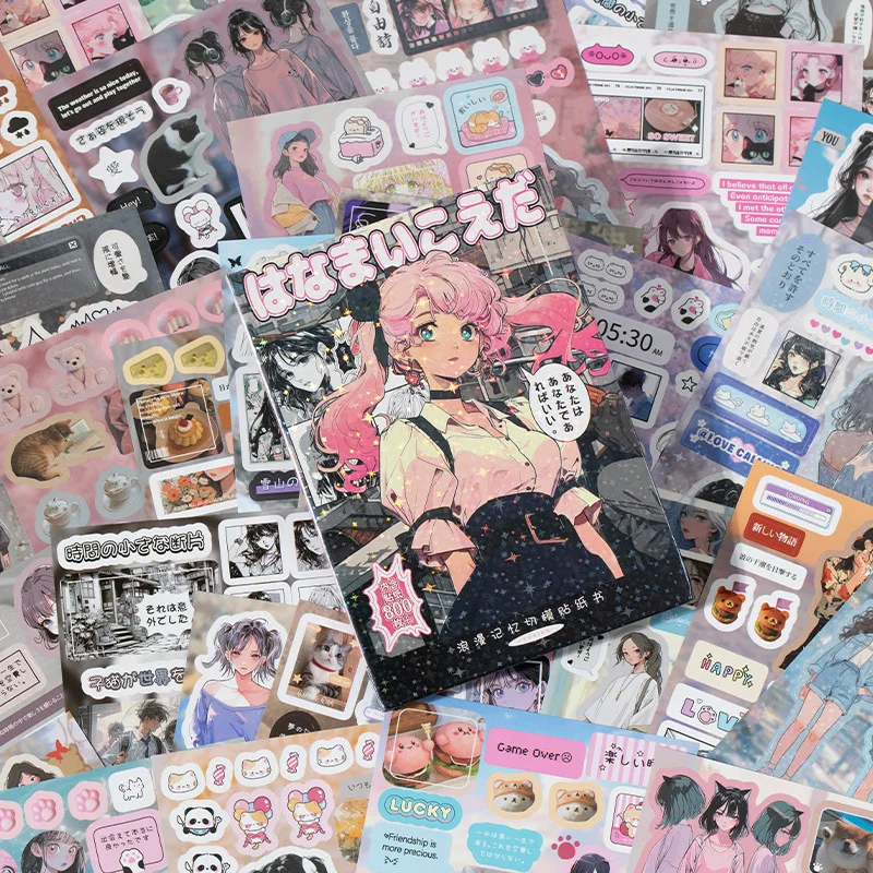 800pcs 비 반복 스티커 Goo 카드 스티커 책 장식 스티커를 포함하는 Y2K 스타일 일본 만화 스티커 45 장