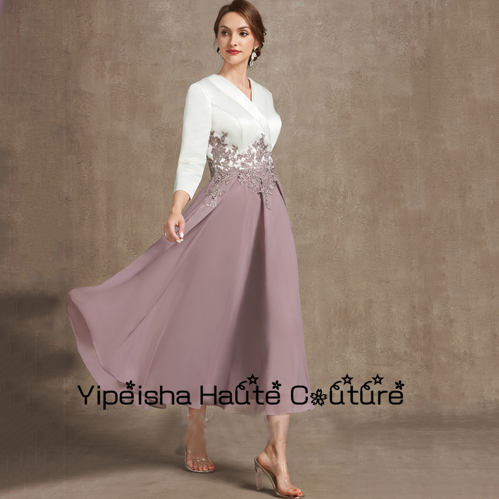 Yipeisha-vestidos de noiva chiffon para mãe da noiva, cor de contraste, renda sem alças, vestidos de comprimento chá, festa de casamento clássica, verão, 2024