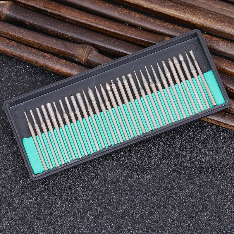 30pcs Shank Diamond Burs Set With Box For Dremel Electric Grinder Power Accessories Abrasive Drill Bit Rotary Tool Set