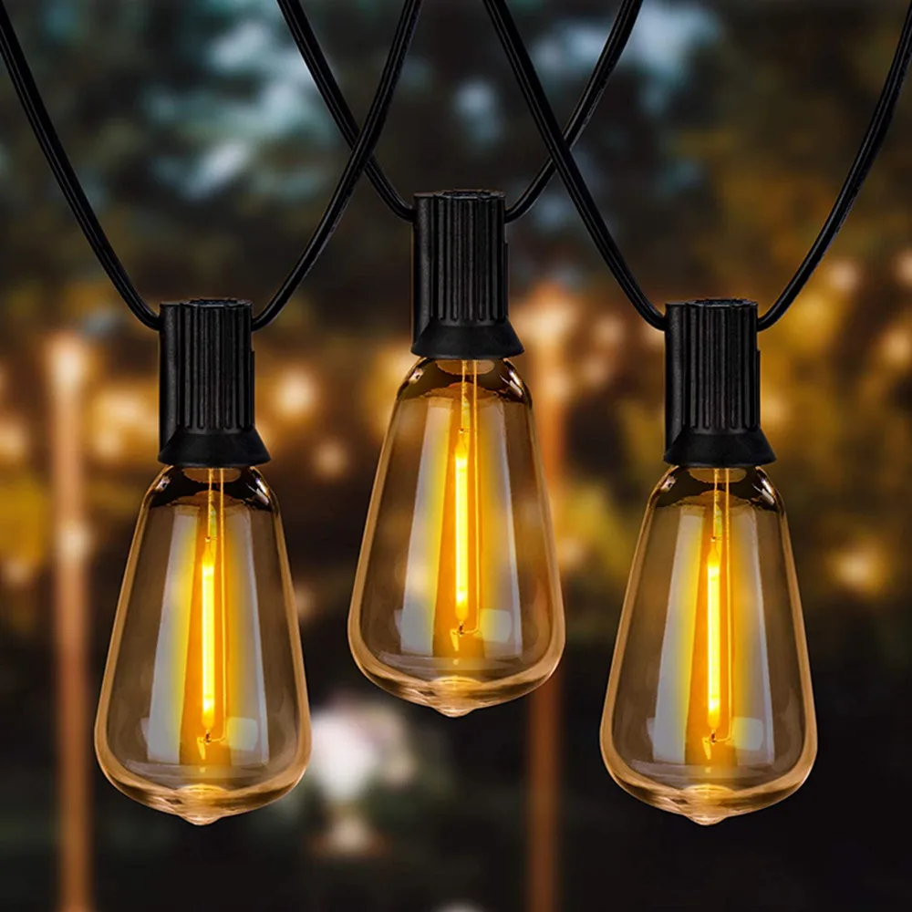 Globo ao ar livre LED String Lights, lâmpadas de plástico Shatterproof, impermeável, luzes do pátio para o jardim, varanda exterior do quintal, ST38, EU220V
