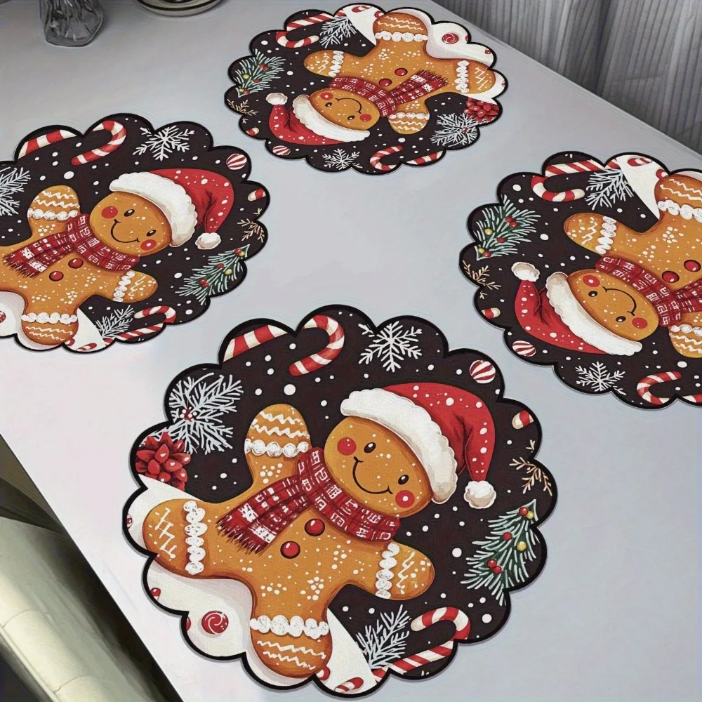 Manteles Individuales de ondas circulares de Navidad, manteles antideslizantes resistentes al calor, decoración navideña para fiesta de comedor de invierno, mantel redondo, 4 Uds.