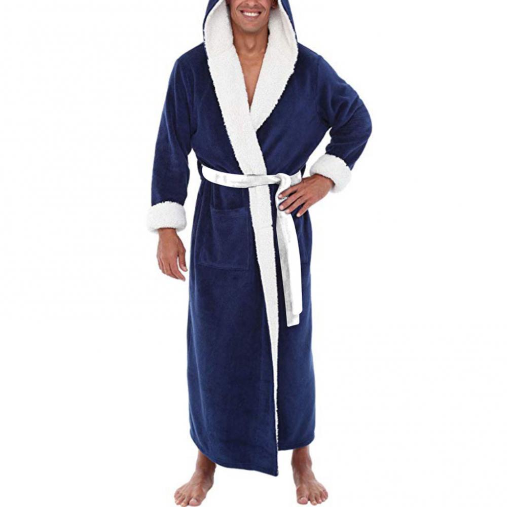 เสื้อคลุมอาบน้ําเสื้อผ้า Nightgown ชุดนอนสบายๆแขนยาว Mens Man ฤดูหนาว WARM Flannel Robe Plush Shawl ชาย Robe Lounge Home