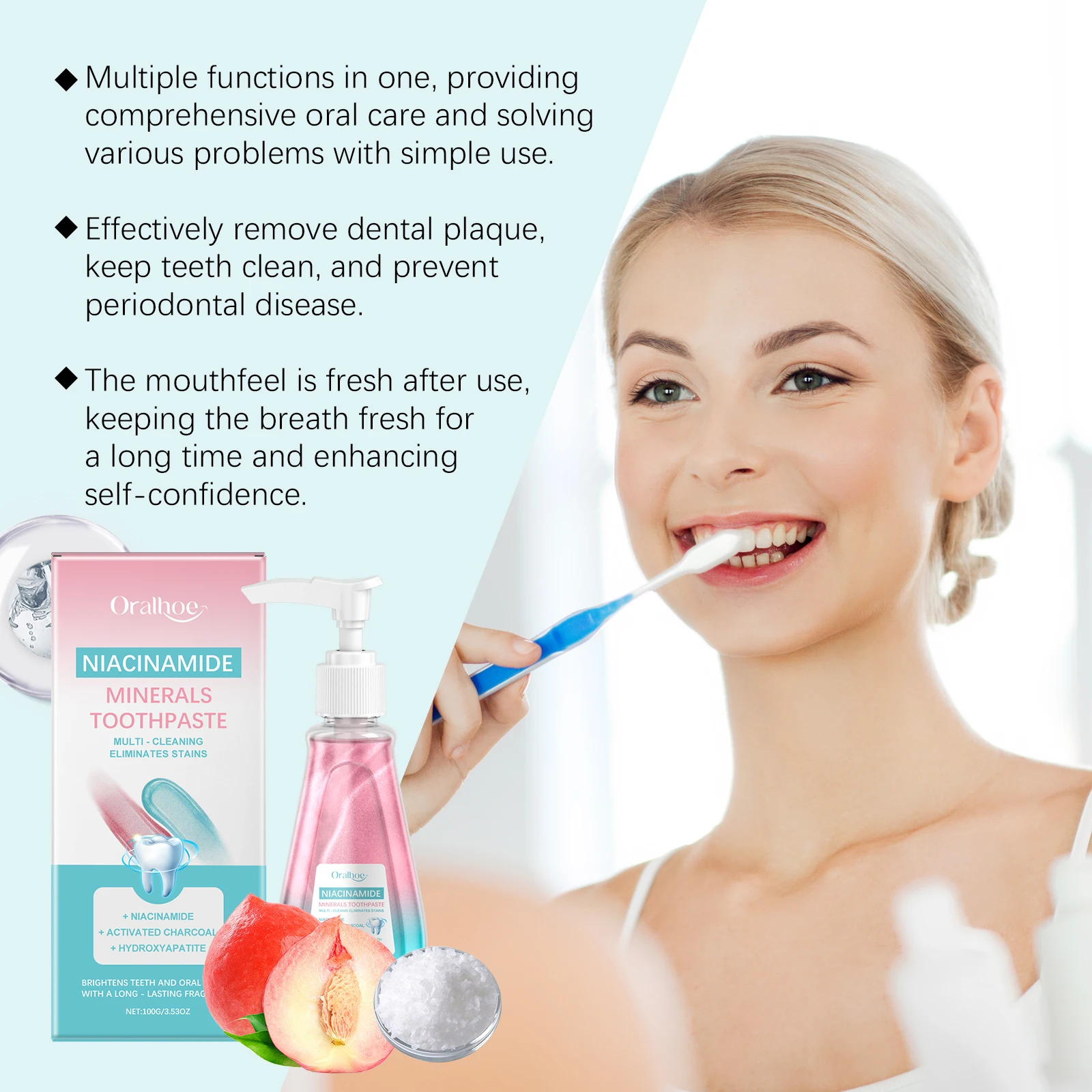 Niacinamide Bleaching Toothpaste Dental Stains Removing Prevent Bad Breath Oral Cleaning Refreshing Reduces Plaque Toothpaste
