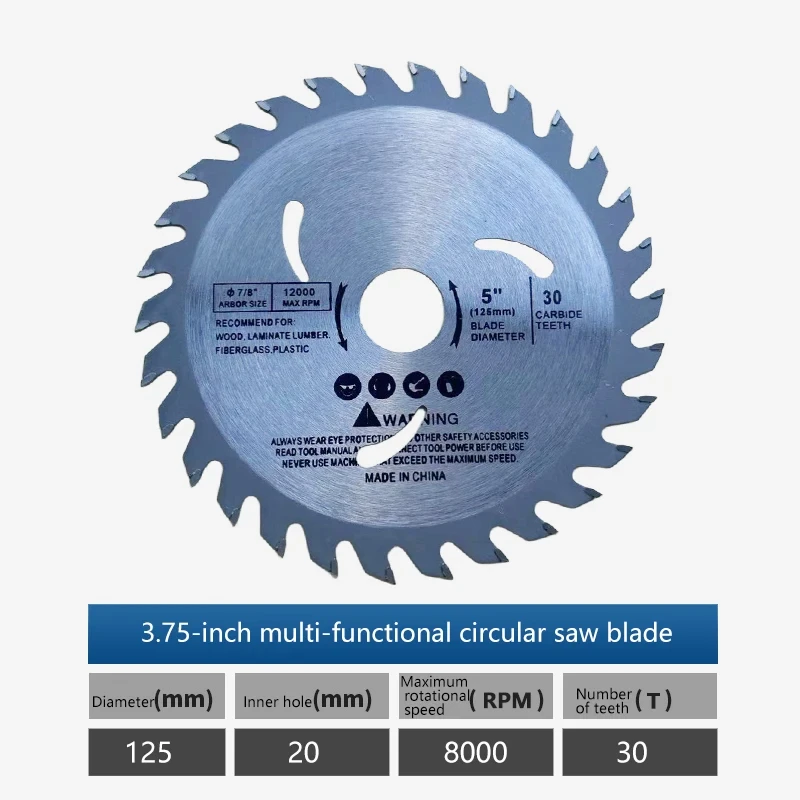 1pc 125mm 5 Inch Circular Saw Blade 30 Teeth Carbide Wood Cutting Disc 20mm Bore for Woodworking