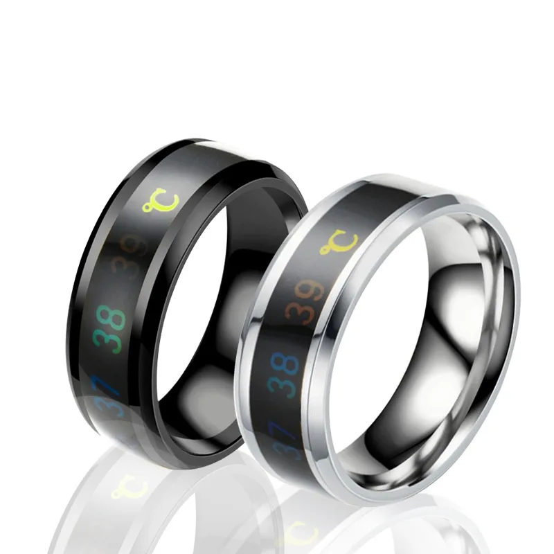 Anillo de banda de amor de acero inoxidable con cuerpo de Sensor inteligente con función de medición de temperatura anillos para parejas accesorios Anillo
