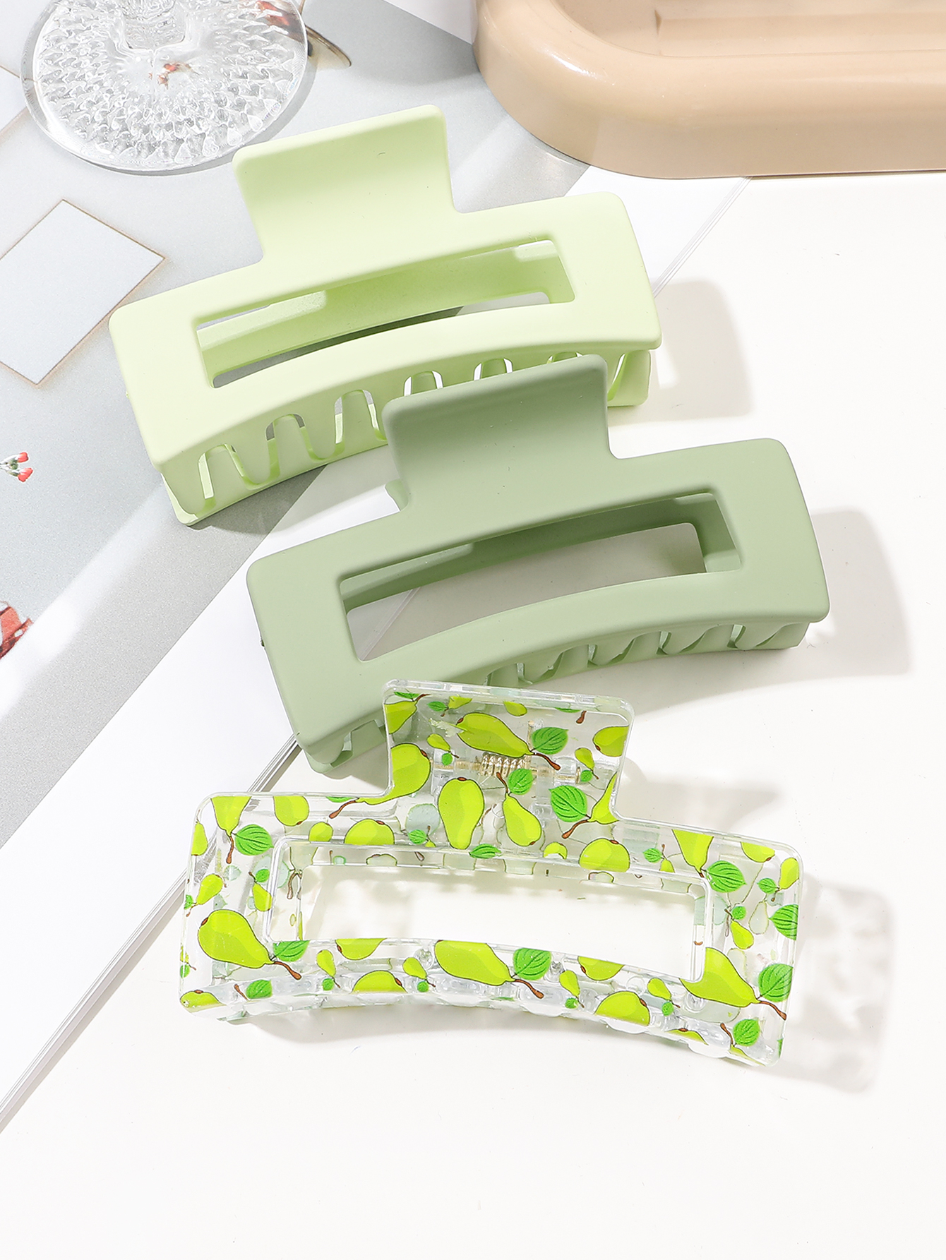 3 ชิ้นคลิปกรงเล็บผมขนาดกลางสําหรับผู้หญิงสาว, สีชมพูที่แข็งแกร่งถือเคลือบสแควร์คลิปผมสําหรับผมบางหนา