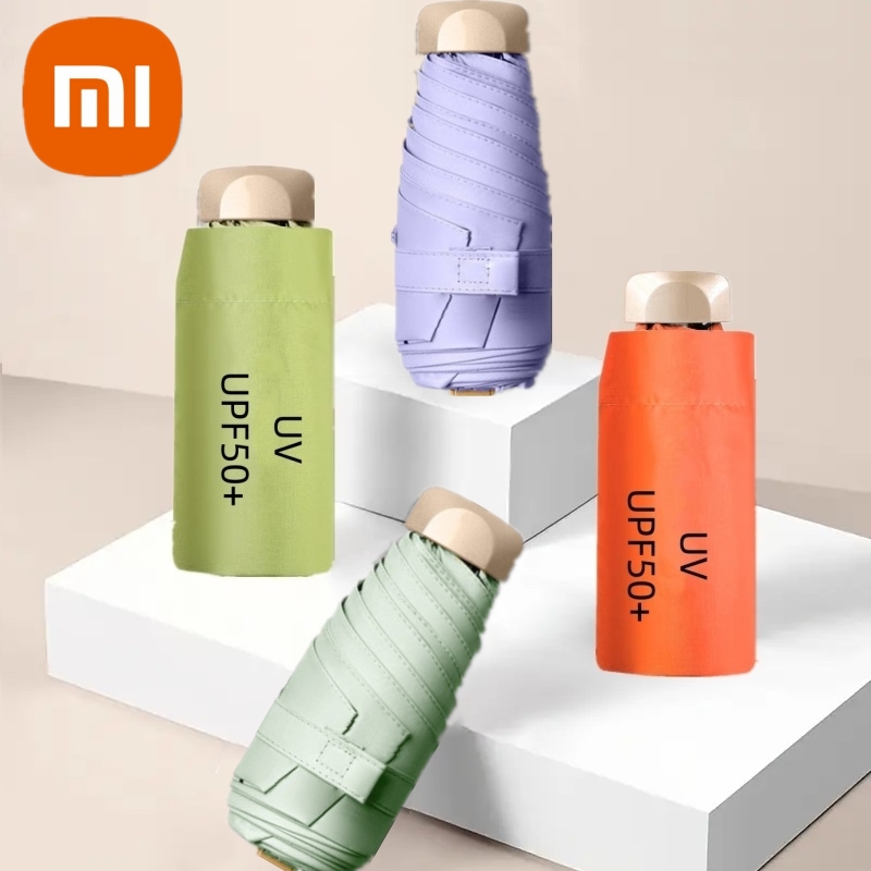 Xiaomi upf50 + guarda-chuva mini bolso sombra de sol guarda-chuva portátil vinil dobrável chuva viagem guarda-chuva proteção uv guarda-sol cápsula