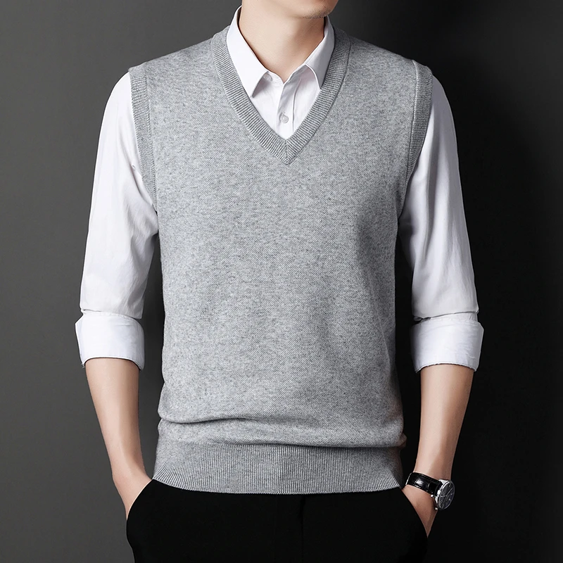 Suéter de Color sólido para hombre, chaleco informal a la moda, Top cálido para todas las estaciones, cómodo, transpirable, superposición esencial