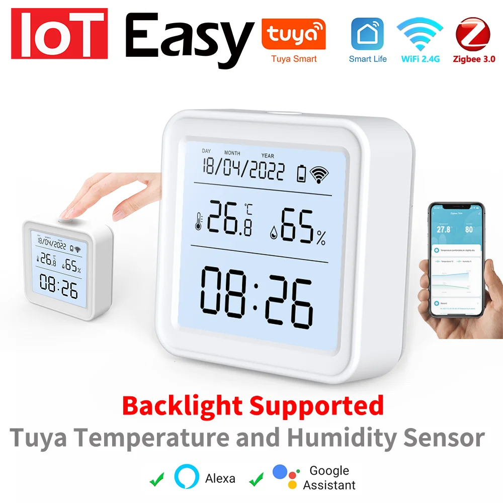 Tuya WiFi Zigbee Sensor de temperatura y humedad aplicación remota Monitor para hogar inteligente var SmartLife funciona con el asistente de Google Alexa