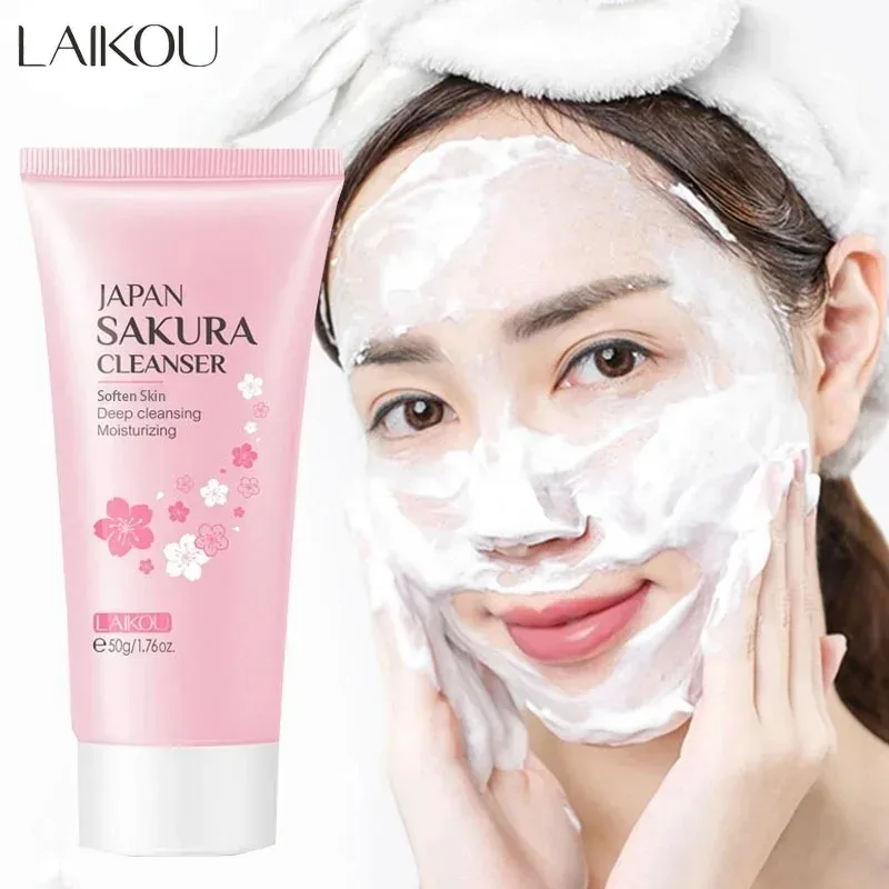 Laikou sakura limpador facial espuma lavagem facial remover cravo hidratante encolher poros limpeza profunda controle de óleo cuidados com a pele 50g