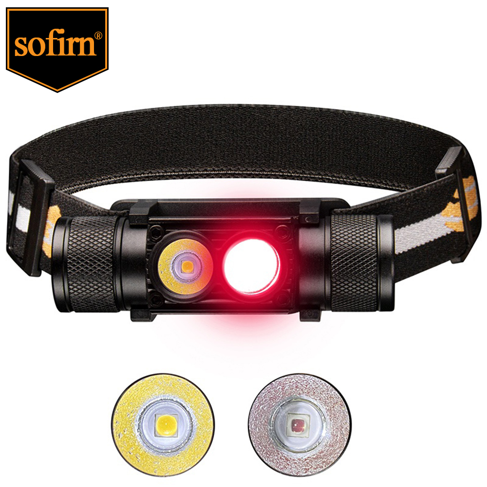 Linterna frontal recargable H25LR LED 90 de alto CRI, potente linterna frontal ligera con luz blanca brillante, antorcha roja profunda de 660nm