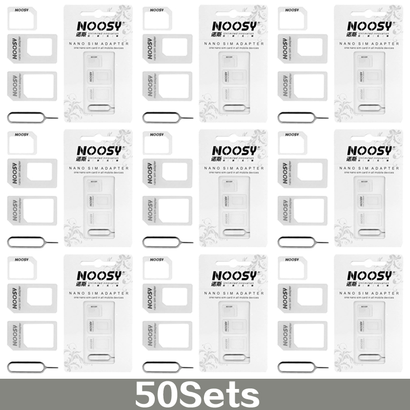 50 Sets 4 in1 Noosy Nano-SIM-Kartenadapter + Micro-SIM-Karten-Adapter + Standard-SIM-Karten-Adapter für iPhone