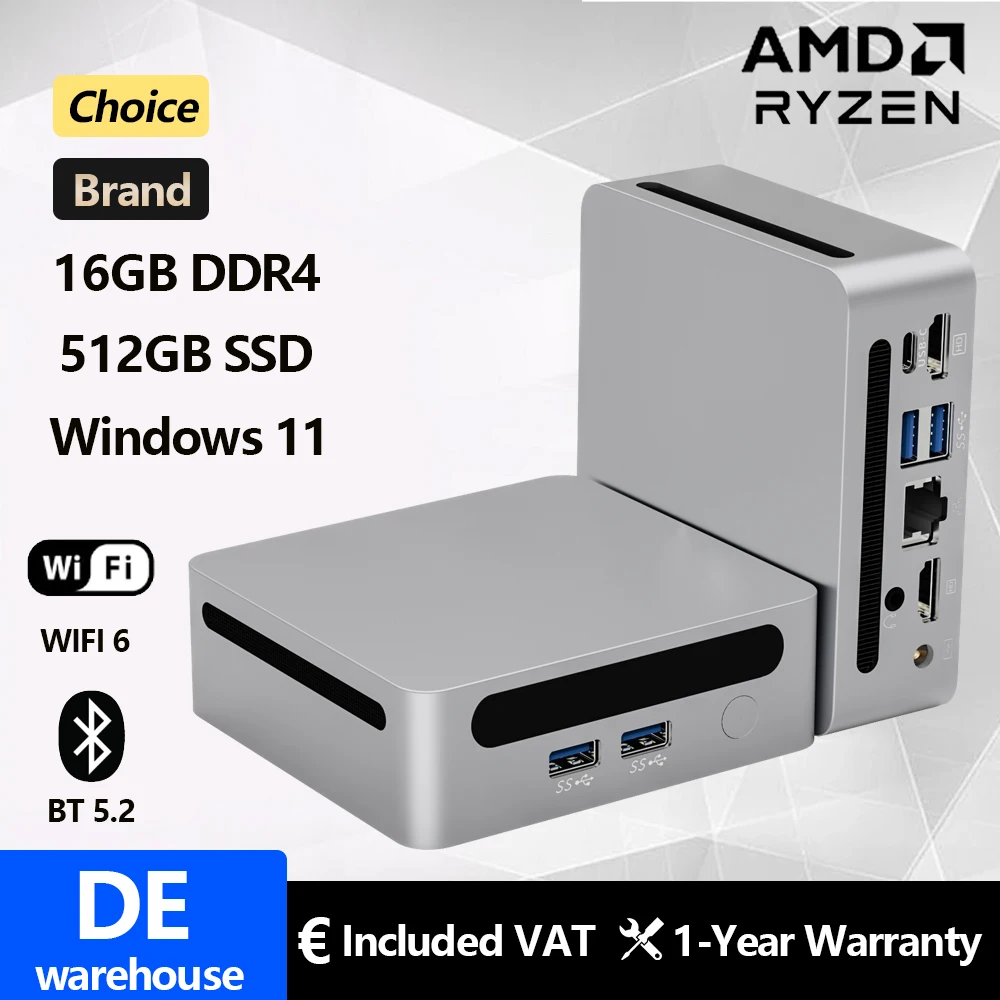 Mini PC Laptop AMD Ryzen 5 4600H do 4,0 GHz 16 GB DDR4 + 512 GB SSD Obsługa 8K 3 ekranów Wyświetlacz WiFi 6 Windows 11 Komputer