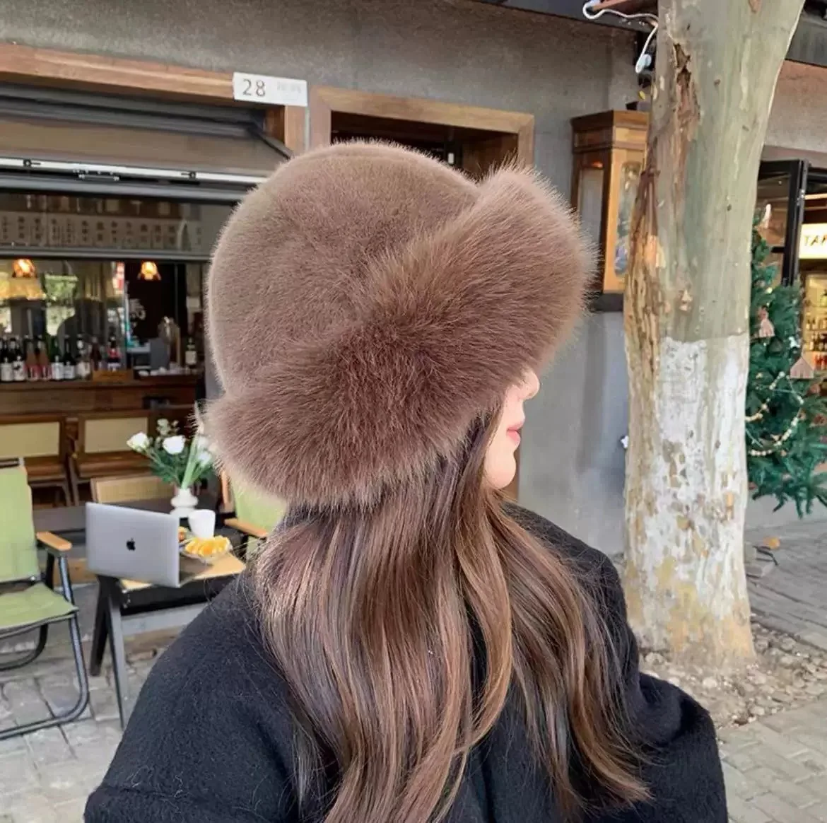 Gorro cálido y cálido, gorro de felpa esponjoso informal, gorro sólido versátil para temporada navideña
