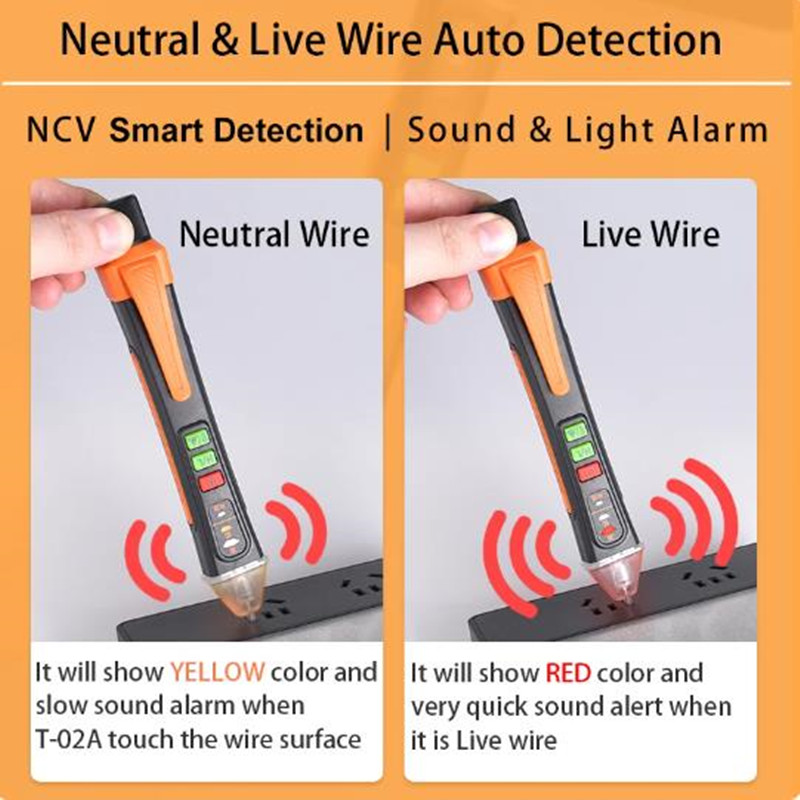 T-02A Detector de voltaje sin contacto herramientas eléctricas indicador de voltaje probador pluma prueba de voltaje buscador de punto de interrupción inteligente 12-1000V