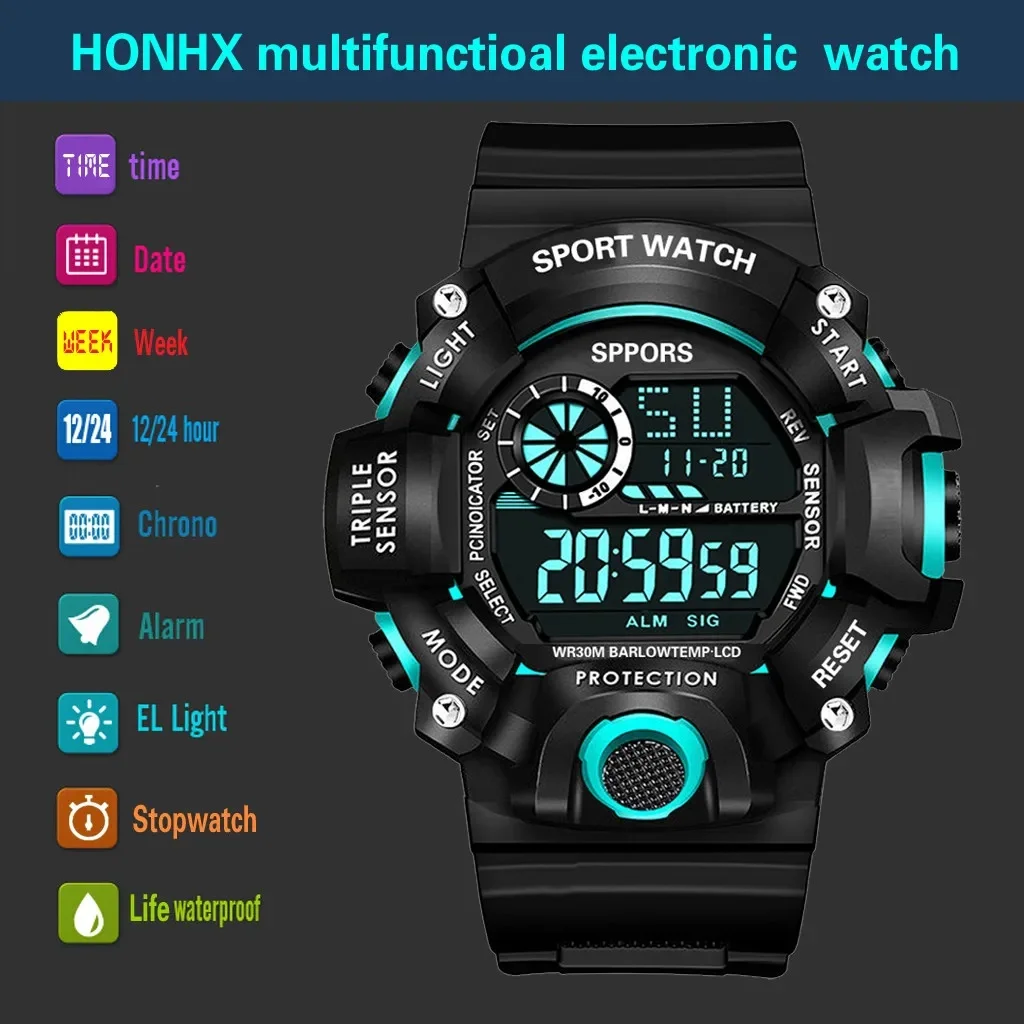 Estilo meninos esportes relógios display duplo digital led eletrônico relógios de pulso de quartzo para crianças