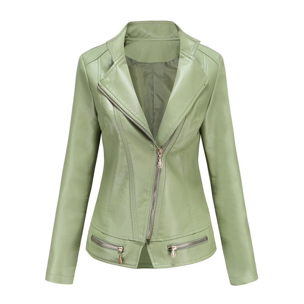Helle Rot Revers PU Jacke frauen Reißverschluss Verziert Leder Jacke Frauen Mode Lässig Mantel der Weiblichen Oberbekleidung