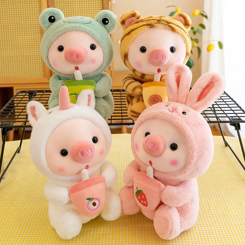 Bubble Pig Plush ของเล่นตุ๊กตาสัตว์กระต่ายกบ Unicorn Tiger หมอนถ้วยนมชา Boba Plushies ตุ๊กตาของขวัญวันเกิดเด็กน่ากอด