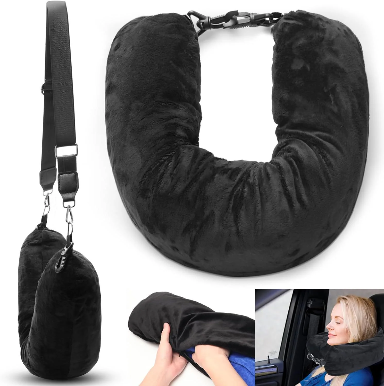Refillable Travel Neck Pillow - Adjustable Memory Foam Pillowcase for Airplane, Car & Home, Portable with Storage Bag