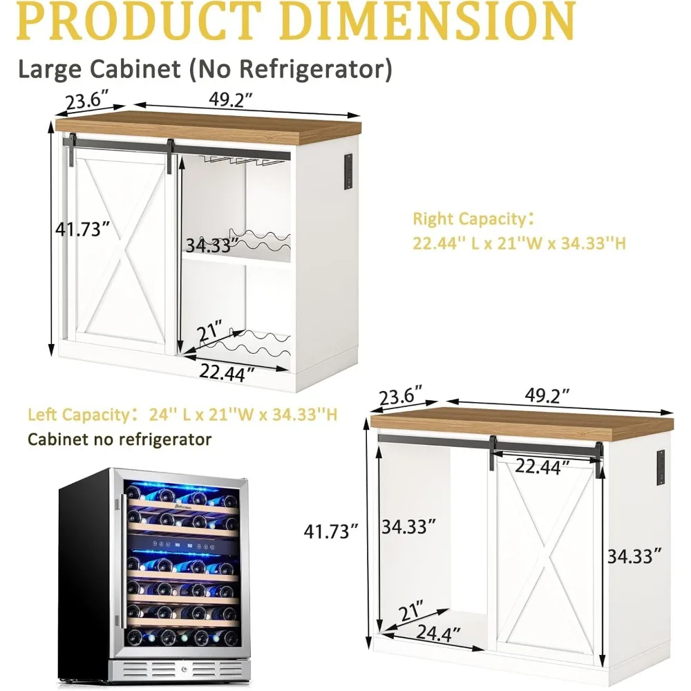 Mueble para cafetería de 49" - Wine Rack de granja con espacio para frigorífico, toma de corriente y puerta corredera" ​