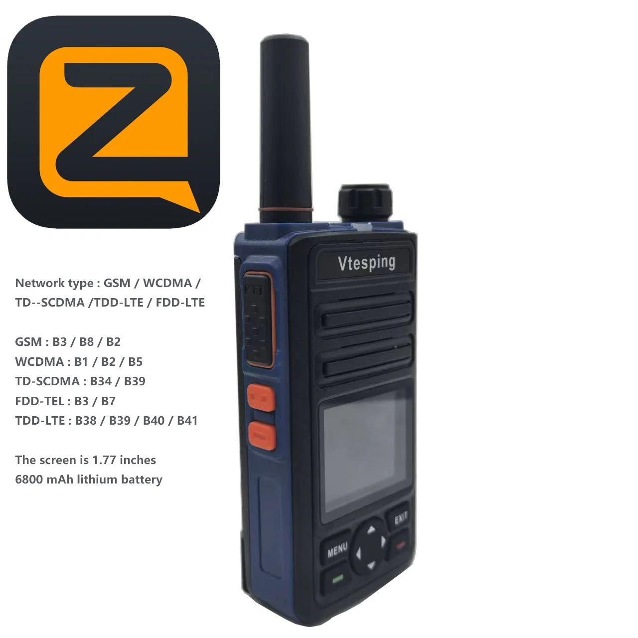 Zello Radio with 4g Poc Android 4.4 Wifi Bluetooth
