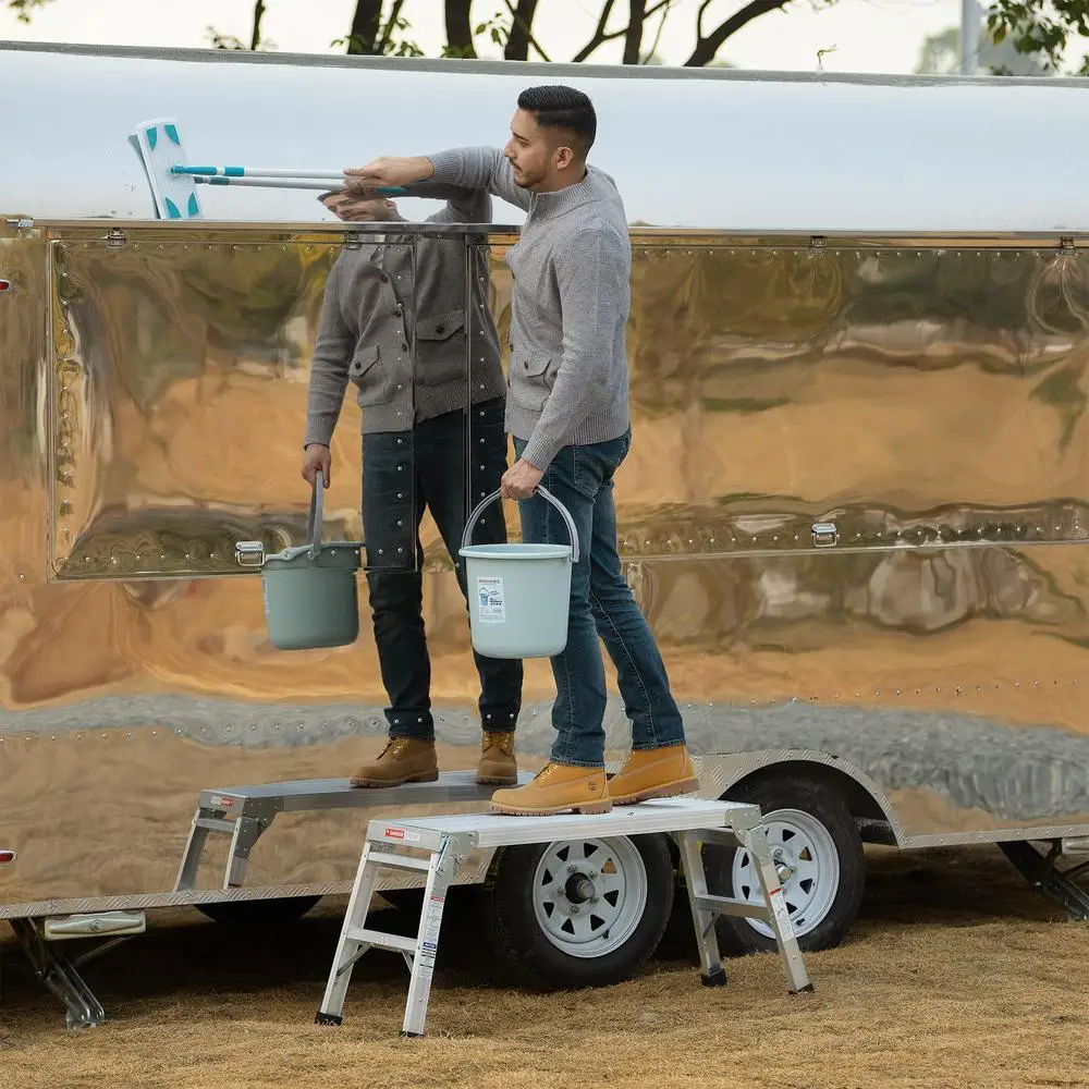 Aluminum Work Platform Step Ladder Bench Scaffolding 225lbs Load Capacity Non-Slip Medium Folding Stool Ideal Home Garage Office