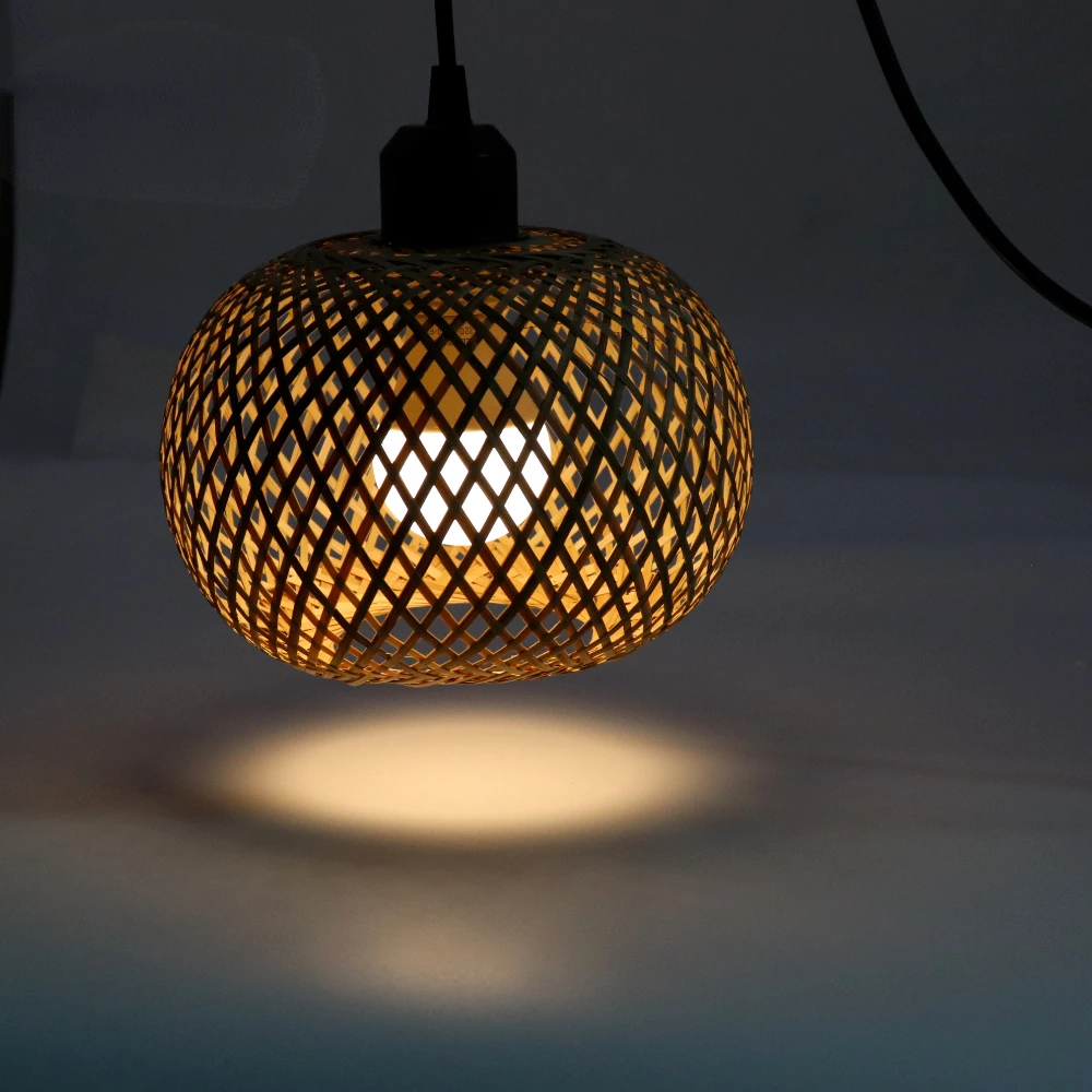 Bambus Pendelleuchte Natürliche Rattan Kronleuchter E27 Handstricken Café Restaurant Wohnzimmer Dekor Hängelampe Innen