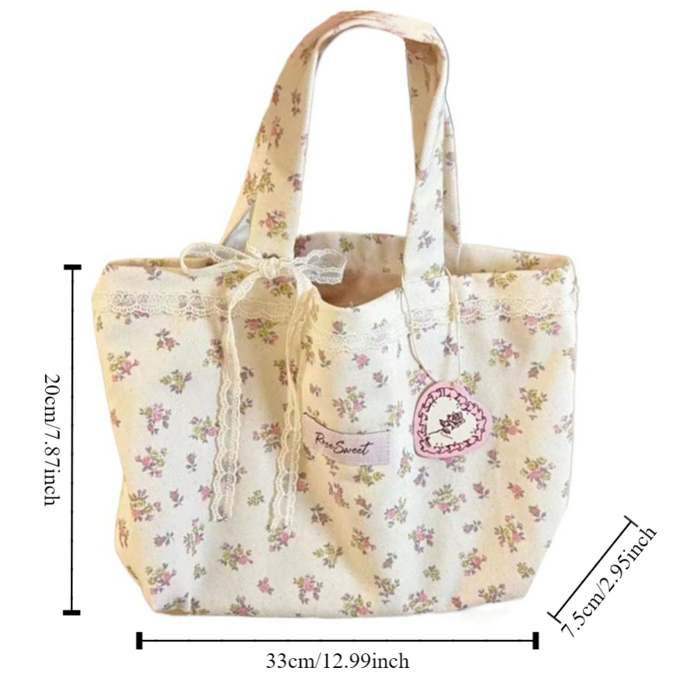Bolso de mano estampado de gran capacidad, bolso de mano de lona con lazo de encaje, a la moda