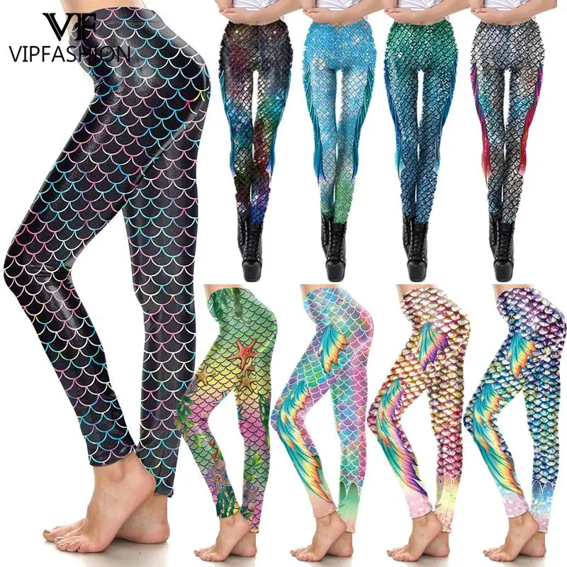 VIP Thời Trang Cao Cấp Nhiều Màu Sắc Nàng Tiên Cá Vảy Cá Skinny Thun Đẩy Lên Quần Dài Chạy Bộ Quần Quần Legging Nữ