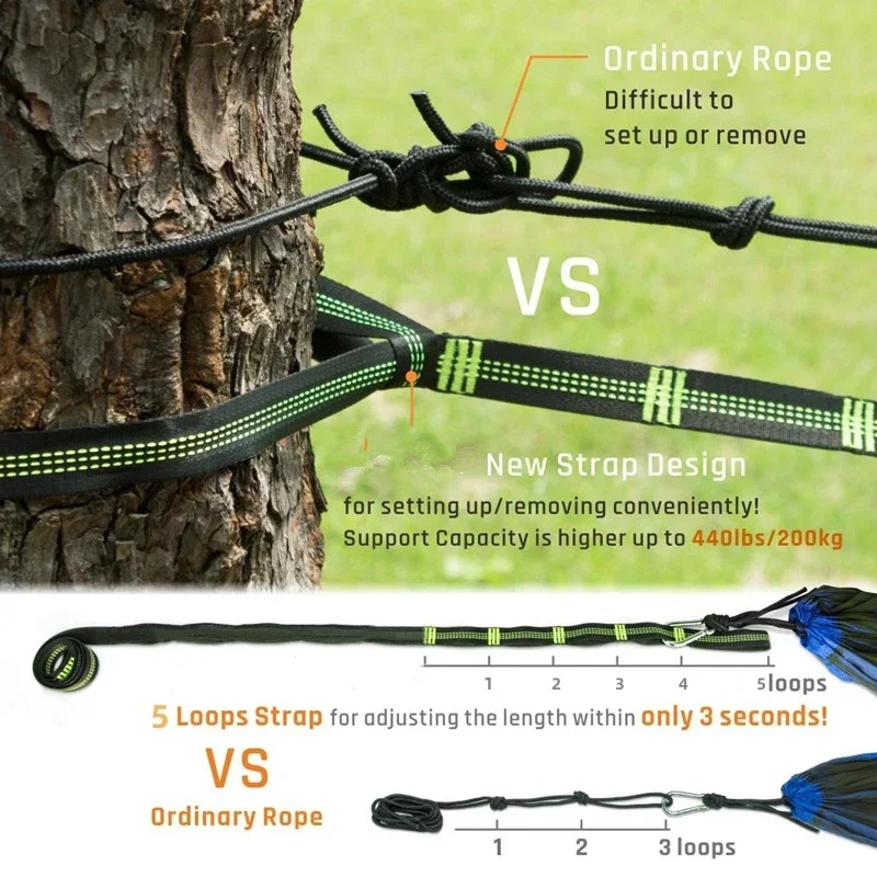 Rede de acampamento com mosquiteiro e lona de chuva, rede portátil de árvore de pára-quedas, redes de balanço de nylon, abrigo solar, mosca de chuva