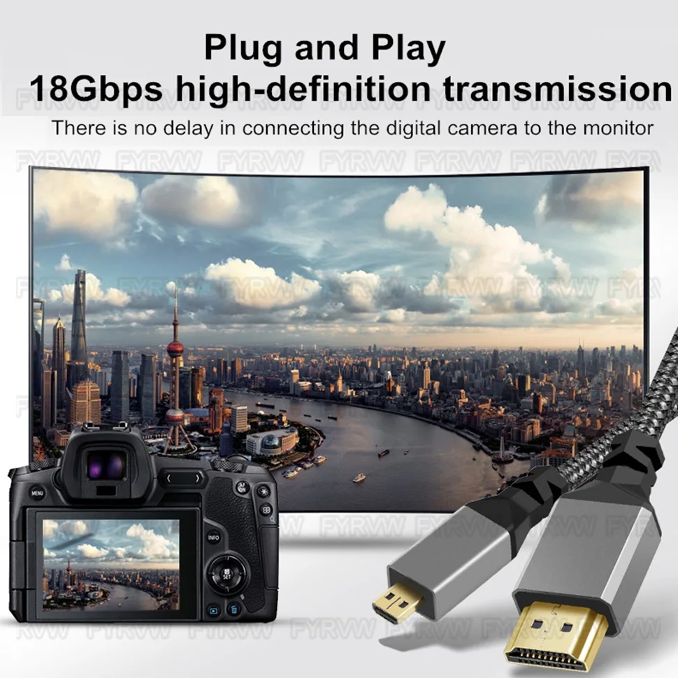 Micro HDMI-compatible to HDTV Cable 4K For GoPro Hero Raspberry Pi 4 Sony A6000 Nikon Yoga 3 Camera Micro HDMI-Compatible Cord