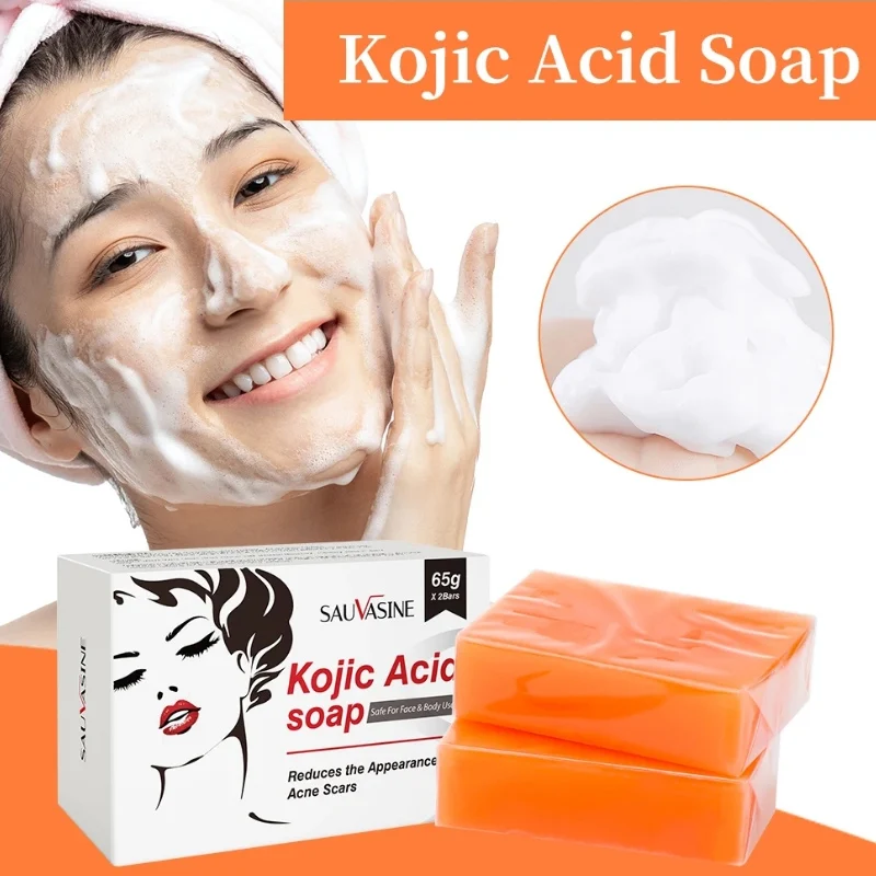 Kojisäure-Glühseife für das Gesicht, Tiefenreinigung, gleichmäßiger Hautton, Hautaufhellungsseife, Ölkontrolle, feuchtigkeitsspendende Damen-Hautpflege, 65 g x 2