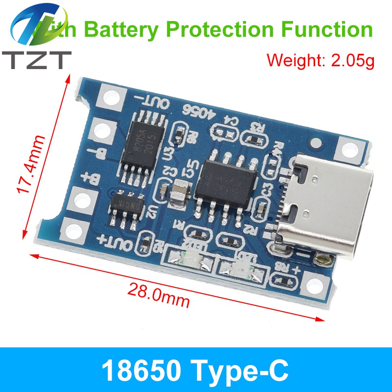 1 Chiếc TZT 5V 1A Loại C USB 18650 Pin Lithium Sạc Ban Sạc Mô Đun + Bảo Vệ Kép chức Năng Tốt