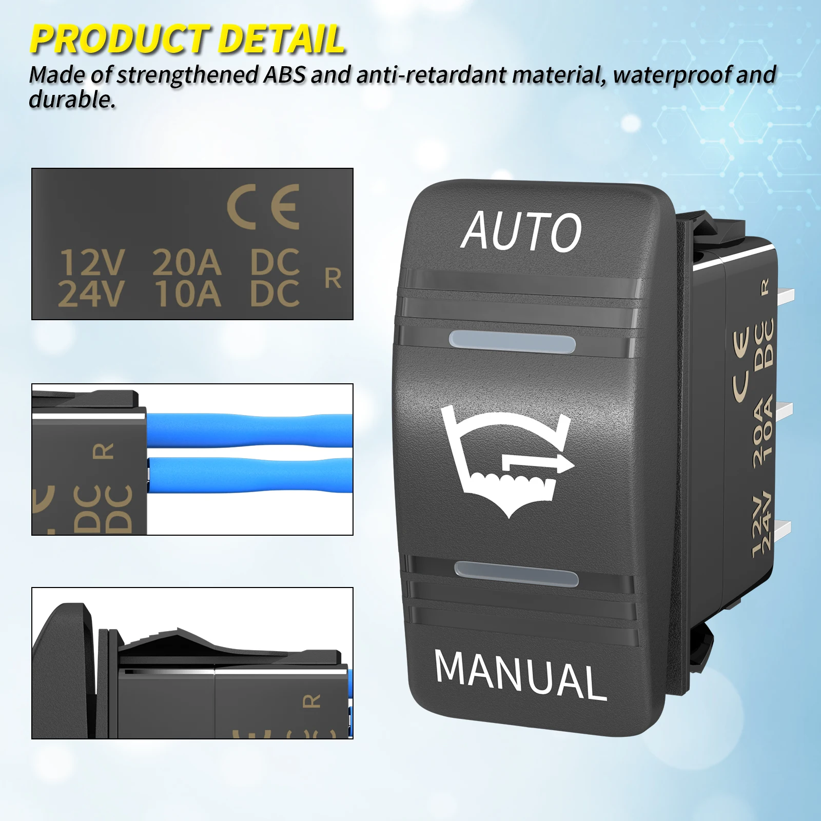 DaierTek-interruptor basculante de bomba de sentina de 3 vías, resistente al agua, 12V, 24V, 4 pines, 20A, SPDT, Panel de interruptor de bomba de sentina automática/apagado Manual con luz LED