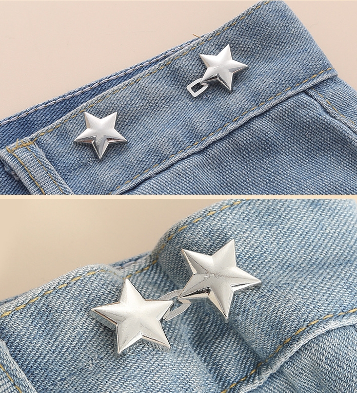 Clips à boutons en jean réglables étoiles – Sertenseur de taille pour pantalons/jupes, ajustement universel et réglage rapide de la taille (1 paire)