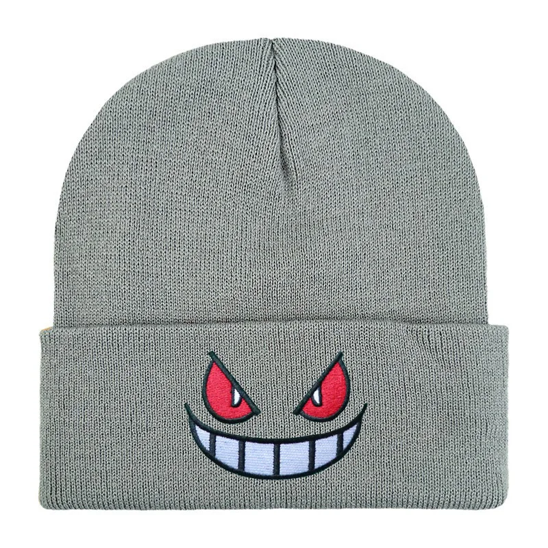Gorros bordados de dibujos animados en 12 colores, gorros tejidos para otoño e invierno, gorro de lana cálido, gorros Gengar para hombres y mujeres