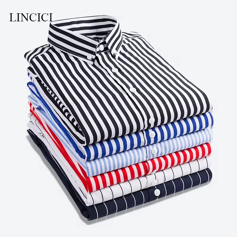 M-5XL 2023 Camicia a righe da uomo nuova autunno Solido Casual Manica lunga Slim Fit Edizione coreana Camicia formale da lavoro