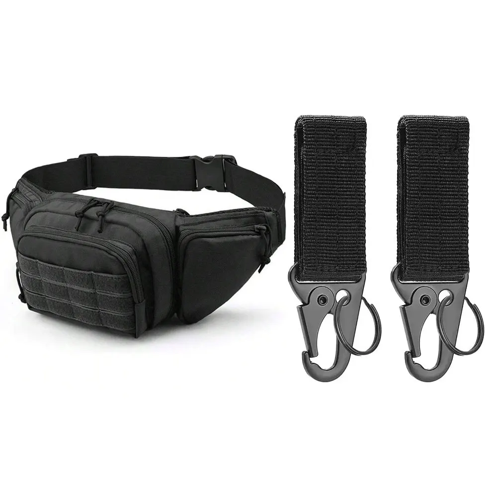 Pacote de cintura tático ao ar livre conjunto clipbutton de metal, saco de cintura de náilon caminhadas caça acampamento cinto saco de peito com gancho de metal