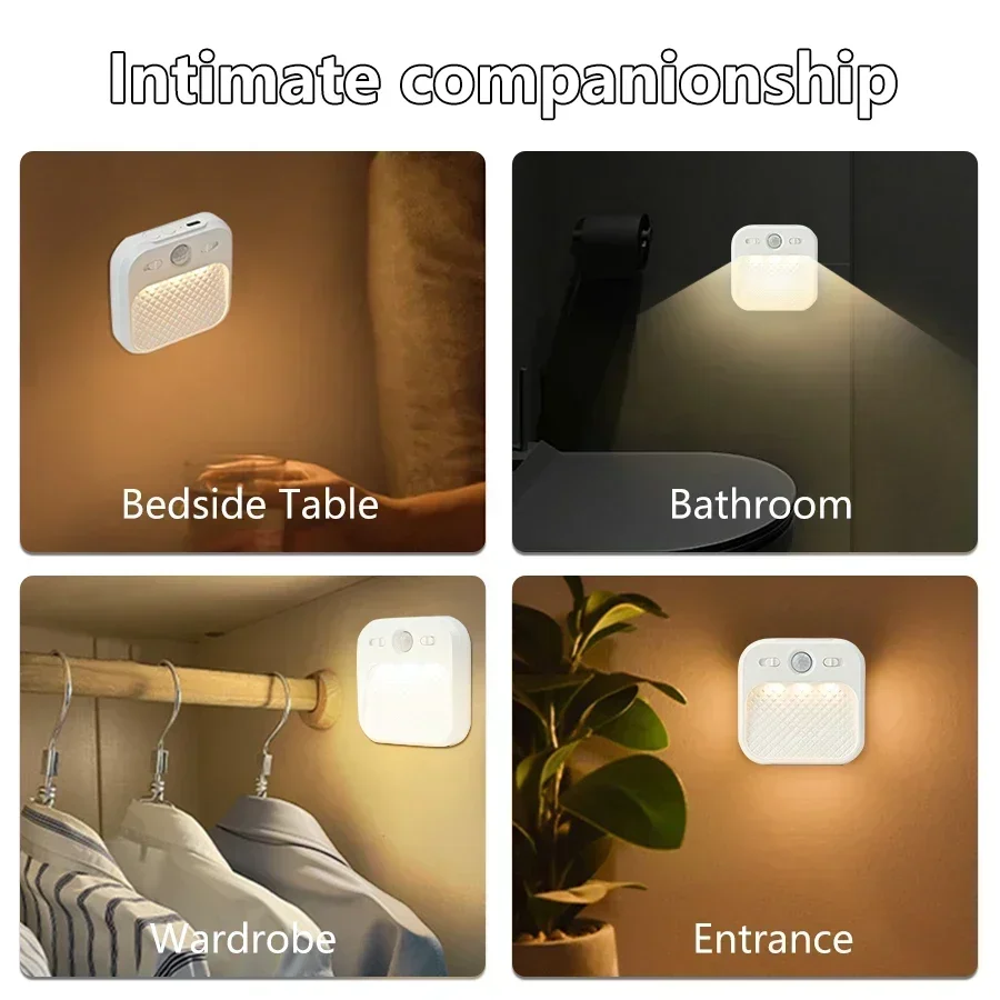1-4 Pack Motion Sensor LED Night Light Rechargeable Cabinet Light For Bedroom Stairs Hallway Kitchen Closet Lights Wardrobe Lamp