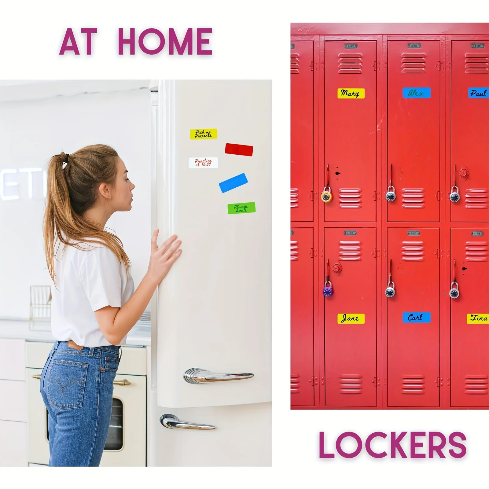 50 Pcs Full-Color Magnetic Labels 3.2x1.2 Inch Five-Color Mixed Reusable Name Label Strips for Organization