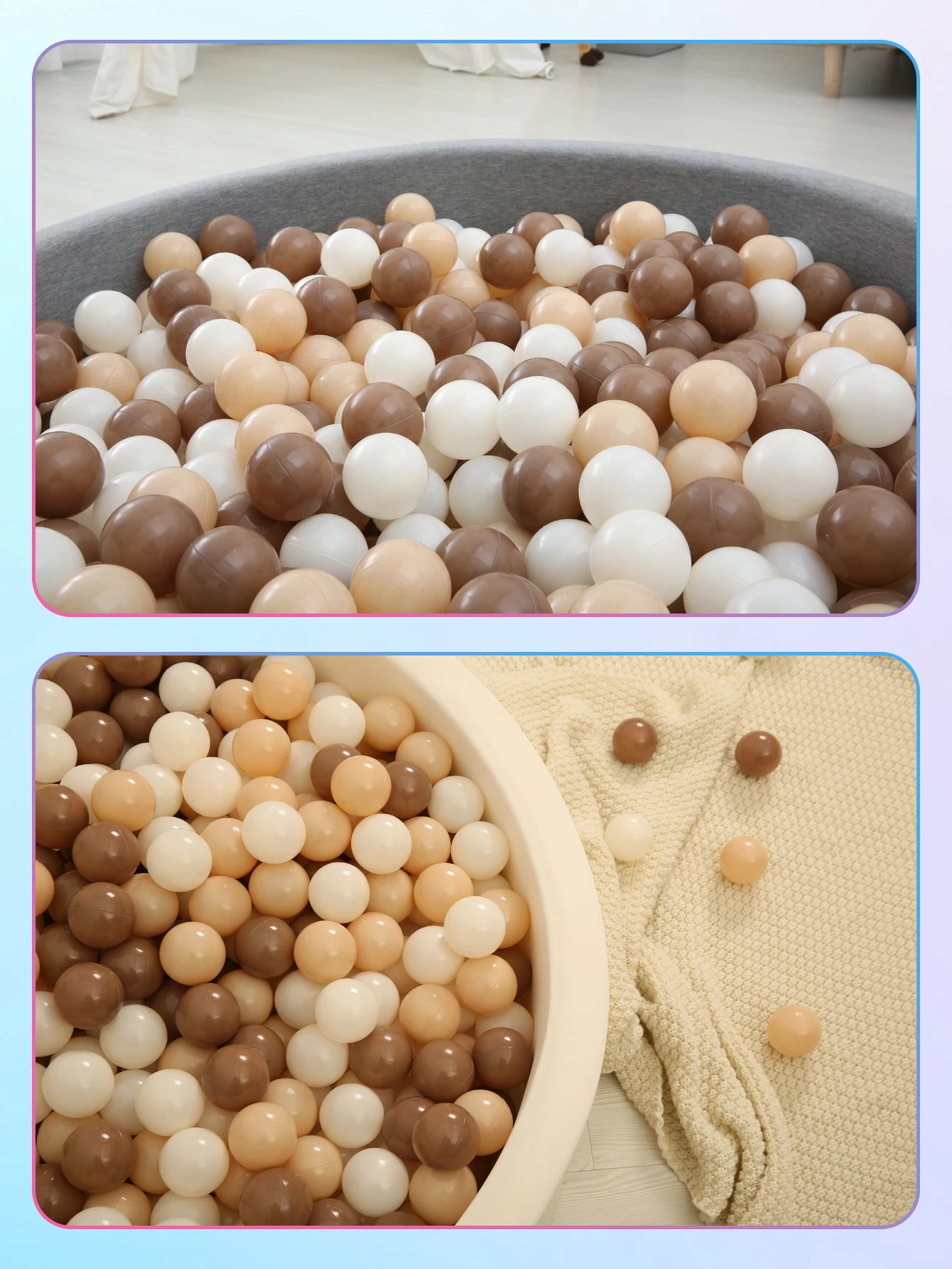 5.5CM 100 pezzi palline morbide palline di plastica a prova di schiacciamento con sacchetto a rete riutilizzabile per bambini caffè beige crema marrone colori misti