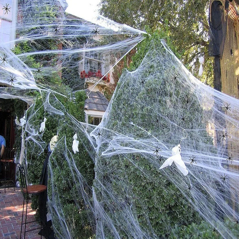 ตกแต่งฮาโลวีน Party อุปกรณ์ตกแต่งสําหรับกิจกรรม Scream Festa Spider Web สีดํากลางแจ้ง Props บ้านผีสิง Spider