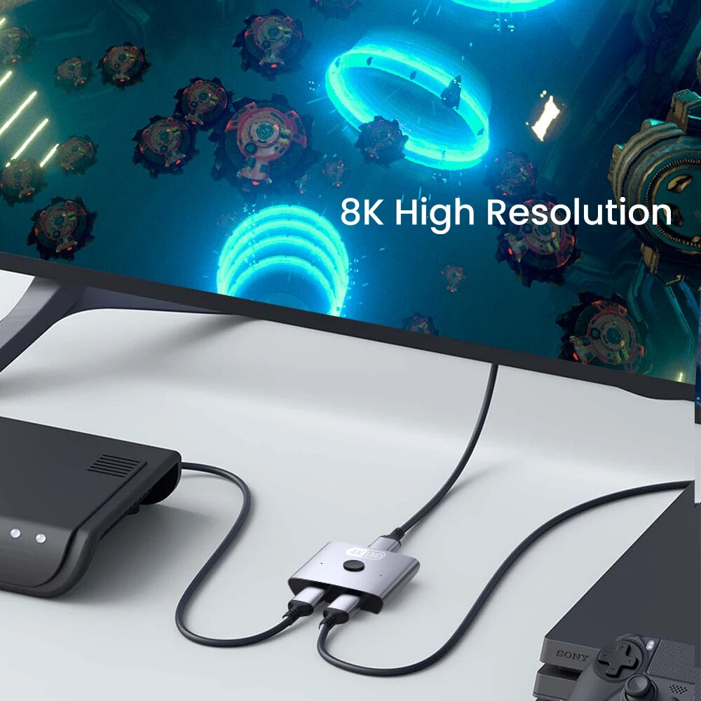 NIERBO 8K Bidirektionaler HDMI 2.1 Switch Splitter 2 in 1 Out Ultra HD 4K@120Hz 8K@60Hz 48 Gbit/s Aluminium HDMI Hub für PS5 Xbox