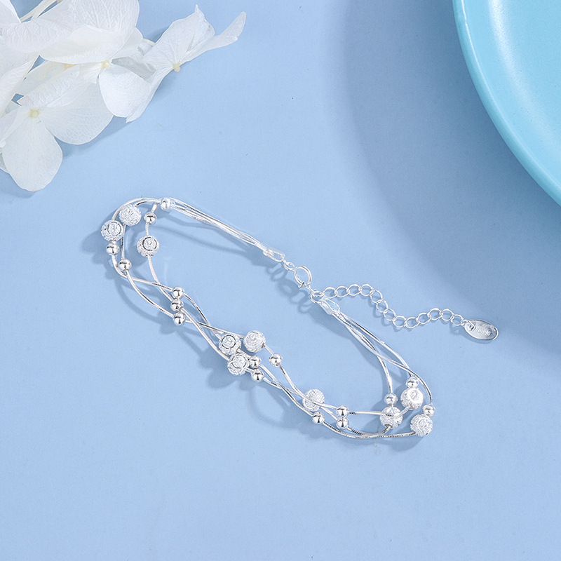 Pulseras de plata de ley 925 de lujo, pulsera de cadena de bolas con cuentas de la suerte para mujer, joyería ostentosa para fiesta y boda, dijes de regalo