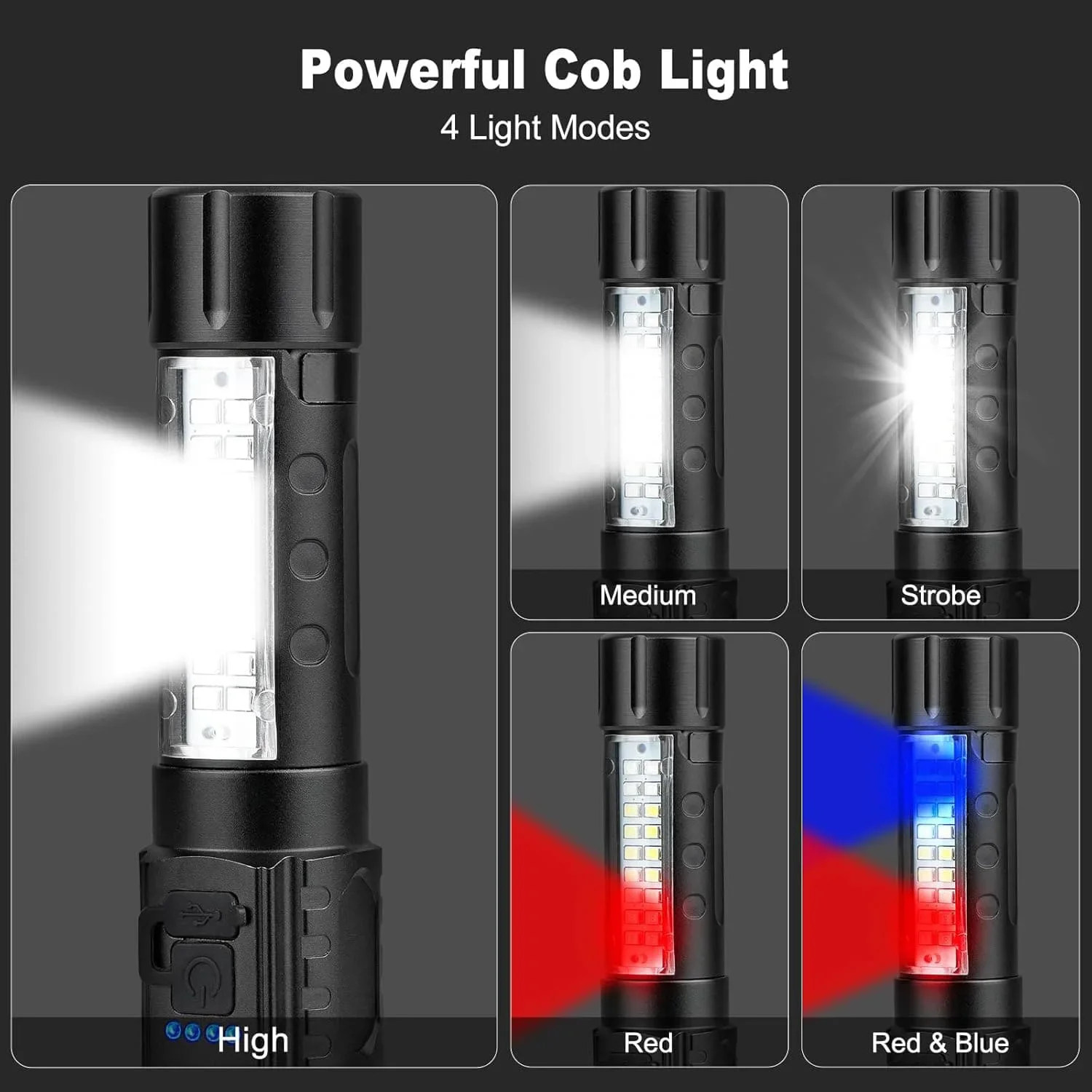 Sterk licht Zaklamp opladen, lang uithoudingsvermogen, multifunctionele buitenverlichting met groot bereik, zaklamp met werklamp