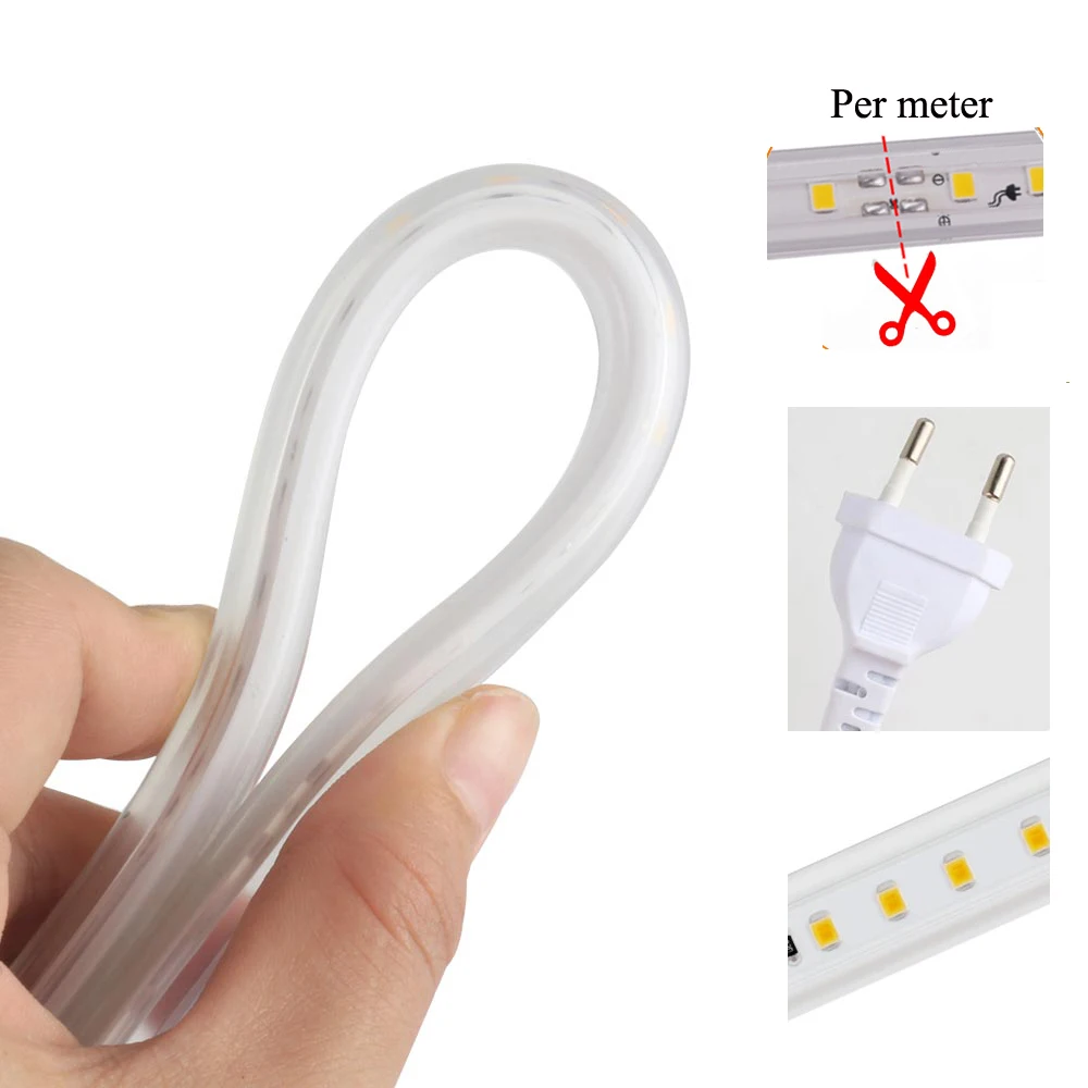 220V LED Under Cabinet Strip Light Ultra Bright 120Leds/M Waterproof Kitchen Backlight Rope Lamp Outdoor Indoor Home Decor EU