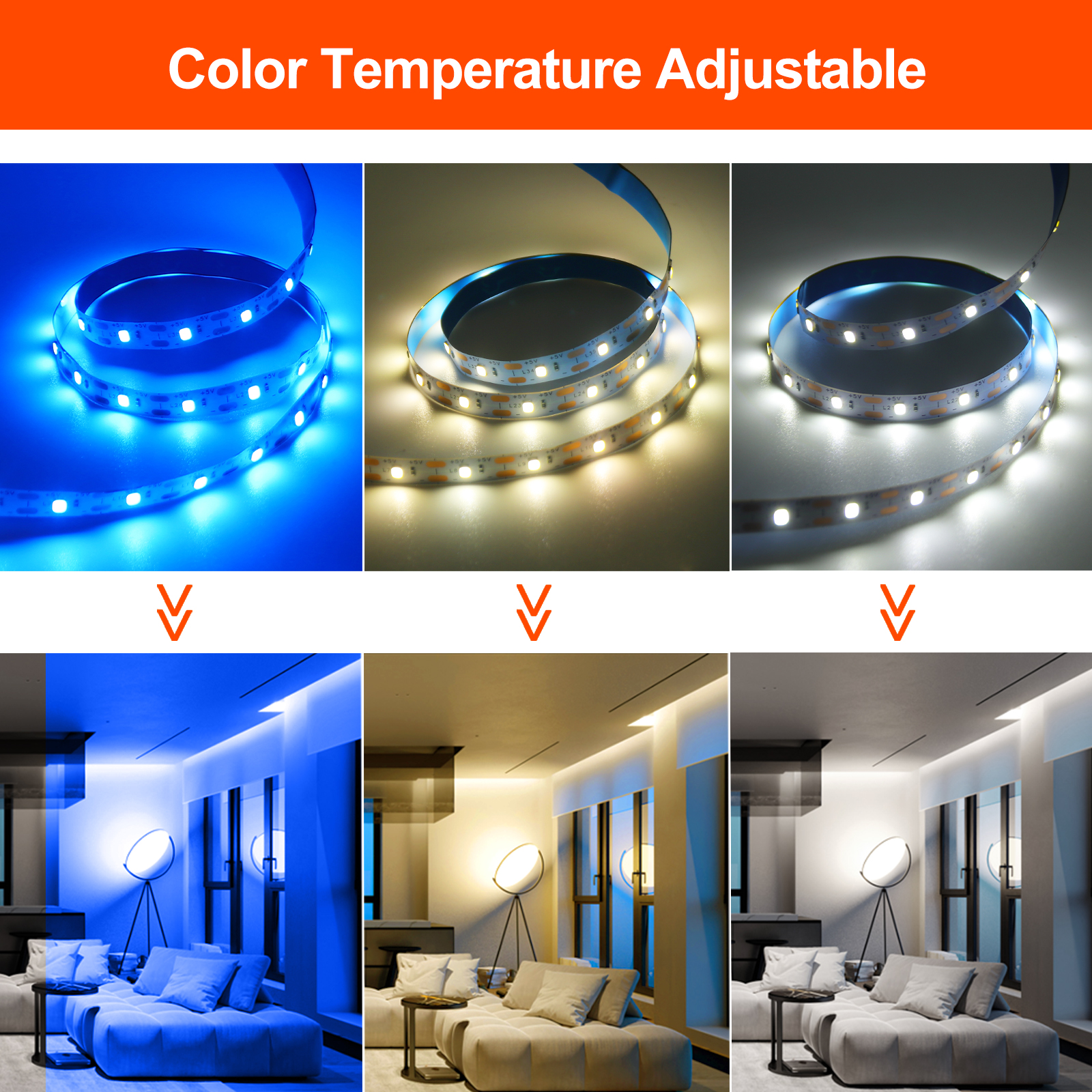 Bande lumineuse LED USB étanche, gradateur, interrupteur, blanc, bleu chaud, ruban adhésif, armoire, pièce, veilleuse, 1m, 3m, 5m, 5V, 2835, 60